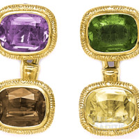 Cushion-Cut Tourmaline, Citrine, Amethyst, and Gold Cufflinks