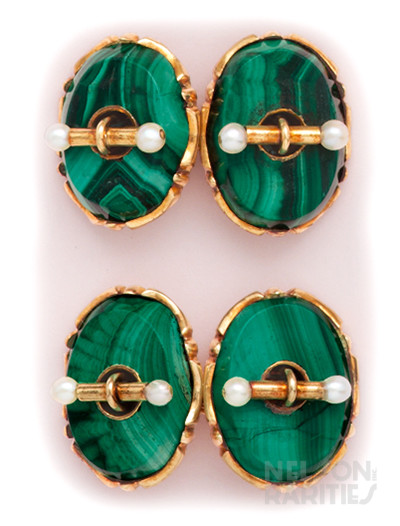 Malachite, Natural Pearl and Gold Cufflinks