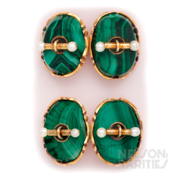 Malachite, Natural Pearl and Gold Cufflinks