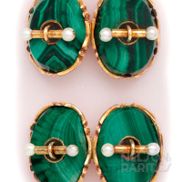 Malachite, Natural Pearl and Gold Cufflinks