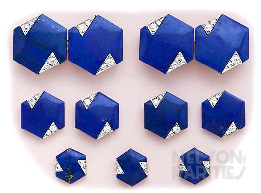 Lapis Lazuli, Diamond, Gold and Platinum Complete  Stud, Cufflink and Vest Button Set