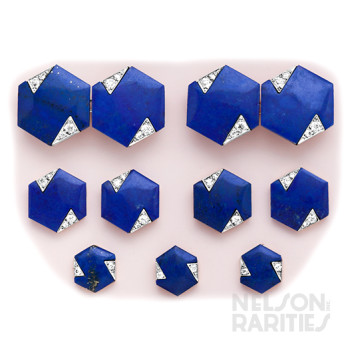 Lapis Lazuli, Diamond, Gold and Platinum Complete  Stud, Cufflink and Vest Button Set