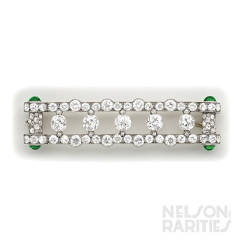 Diamond, Cabochon Emerald and Platinum Brooch