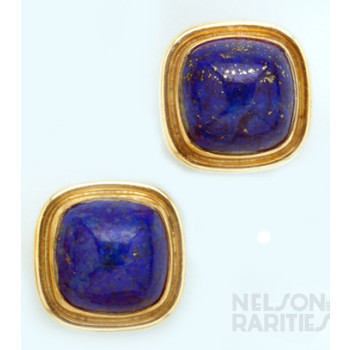 Sugarloaf-Cut Lapis Lazuli and Gold Cufflinks
