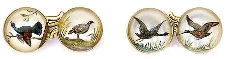 Reverse Crystal Intaglio and Gold Game Bird Cufflinks