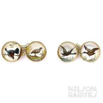 Reverse Crystal Intaglio and Gold Game Bird Cufflinks