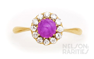 Star Ruby, Diamond and Gold Cluster Ring