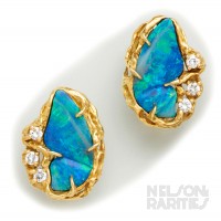 Black Opal, Diamond and Gold Earrings